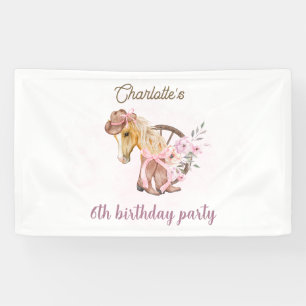 Cowgirl Horse Floral Western Birthday  Banner