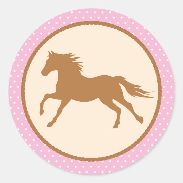 Cowgirl Horse Pony Cute 1st Birthday Party Theme Classic Round Sticker (Front)