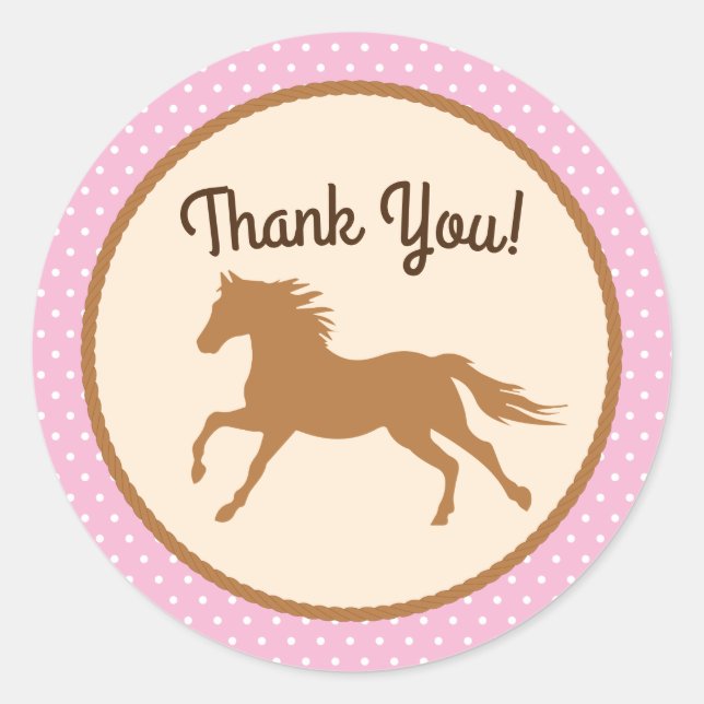 Cowgirl Horse Pony Cute 1st Birthday Party Theme Classic Round Sticker (Front)