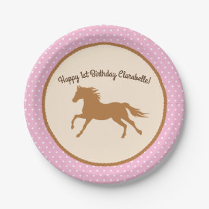 Cowgirl Horse Pony Cute 1st Birthday Party Theme Paper Plate