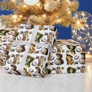 cowgirl HORSE SHOES old photographs clipART Wrapping Paper
