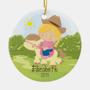 Cowgirl Horseback Rider  Christmas Ornament Girl
