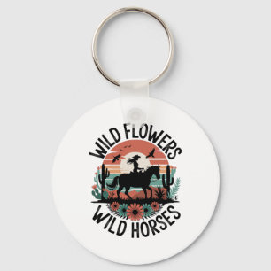 Cowgirl Horseback Riding Wild Flower Women Girls H Keychain