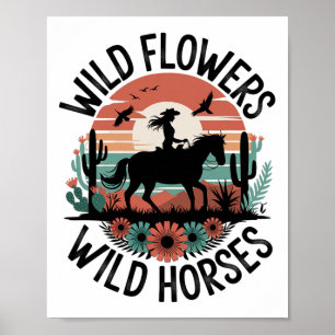 Cowgirl Horseback Riding Wild Flower Women Girls H Poster