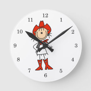 Cowgirl in Red T-shirts and Gifts Round Clock