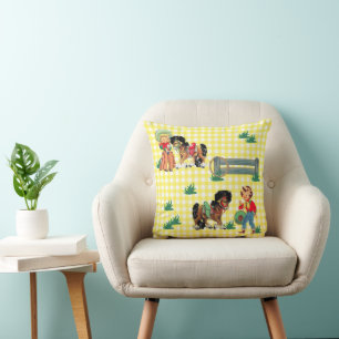 Cowgirl Kids With Horses Western Baby Gift Throw Pillow