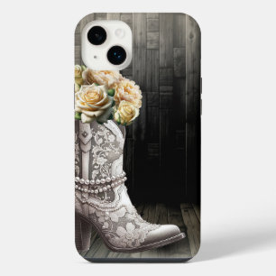 Cowgirl Lace Boots & White Flowers Rustic Bridal  iPhone 14 Plus Case