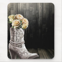 Cowgirl Lace & Pearls Boots White Flowers Rustic 