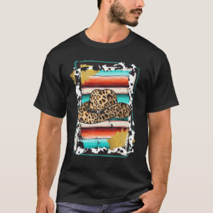 COWGIRL Leopard Cow Pattern Print Serape Rodeo T-Shirt