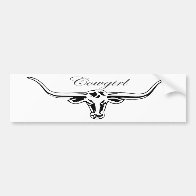 Cowgirl Longhorn Bumper Sticker (Front)