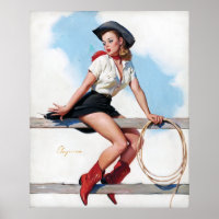 Cowgirl on Fence Vintage Pin Up
