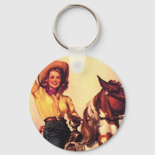 Cowgirl on Her Horse Keychain