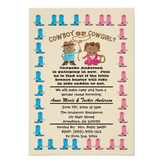 Cowgirl or Cowboy Gender Reveal Party Invitation