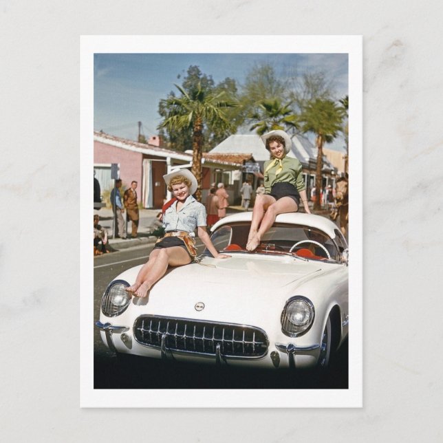 Cowgirl, Parade, Car, Colourful, Retro Postcard (Front)