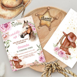 Cowgirl Party Horse birthday Invitation