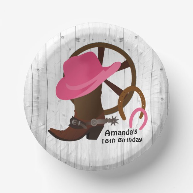 Cowgirl Personalized Birthday Party Rustic Paper Plate (Front)