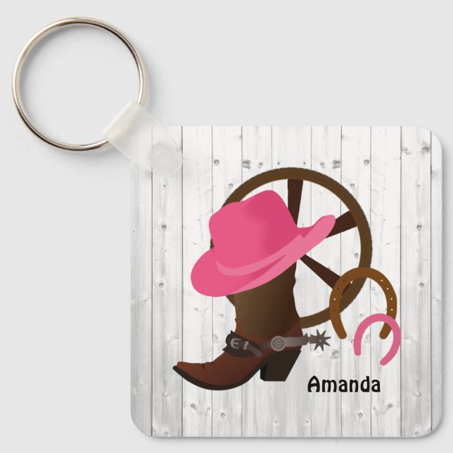 Cowgirl Personalized Rustic Keychain (Front)
