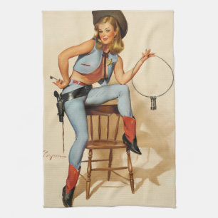 Cowgirl Pin-up Girl Kitchen Towel