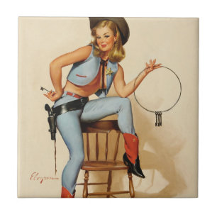 Cowgirl Pin-up Girl Tile