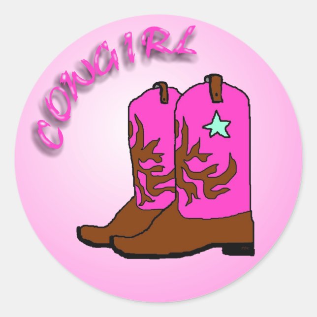 Cowgirl, Pink Boots Art Design Classic Round Sticker (Front)