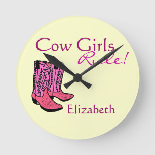 Cowgirl Pink Boots Round Clock