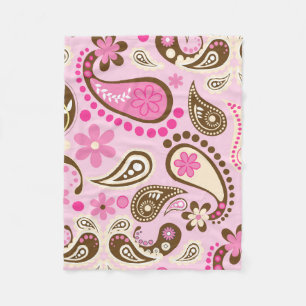 Cowgirl Pink Brown Paisley Flowers Country Texas Fleece Blanket