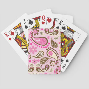 Cowgirl Pink Brown Paisley Flowers Country Texas Playing Cards