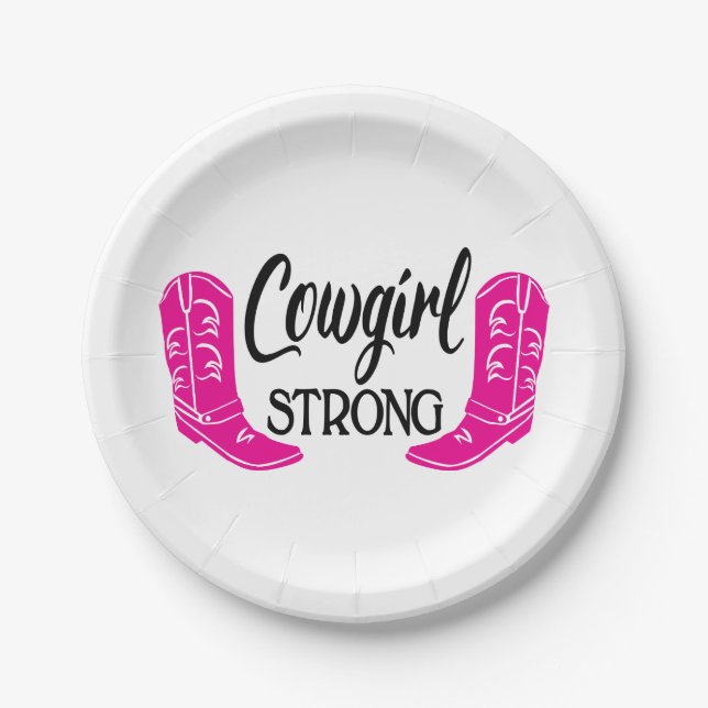 Cowgirl Pink Cowboy Boots Western Country Party Paper Plate (Front)