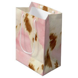 Cowgirl Pink Cream Brown Cowhide Medium Gift Bag