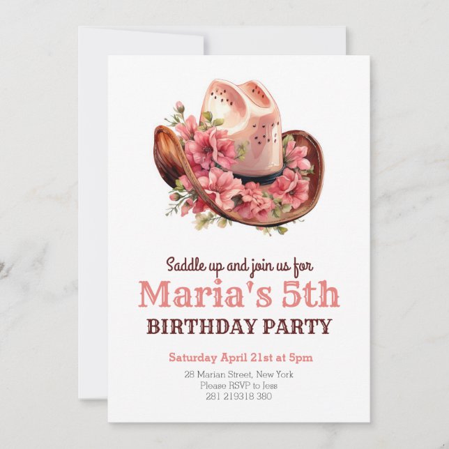 Cowgirl Pink Hat Rodeo Western Birthday  Invitation (Front)