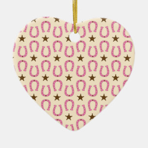 Cowgirl Pink Horseshoe Sheriff Star Country Texas Ceramic Ornament