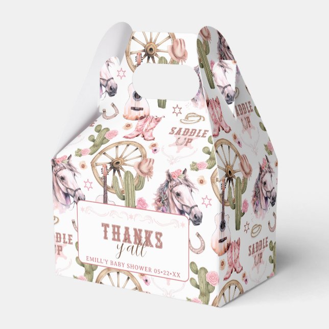 Cowgirl Pink Western Baby Shower Favour Box (Back Side)