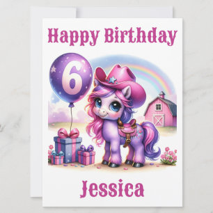 Cowgirl Pony 6-Year-Old Birthday Card
