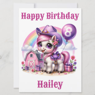 Cowgirl Pony 8-Year-Old Birthday Card