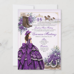 Cowgirl Purple Western Quinceañera Invitation