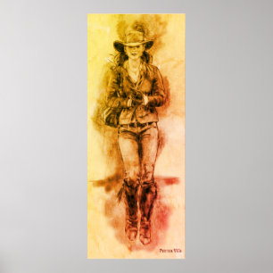 Cowgirl Realistic Drawing Jeans Hat Boots Poster