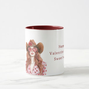 Cowgirl Red Hair Pink Hearts Valentine's Day Mug