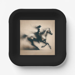 Cowgirl Riding a Horse, Western Cowgirl Paper Plate