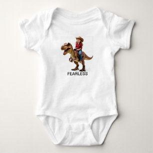 Cowgirl riding a T-Rex Fearless Baby Bodysuit