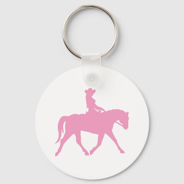 Cowgirl Riding Her Horse (pink) Keychain (Front)