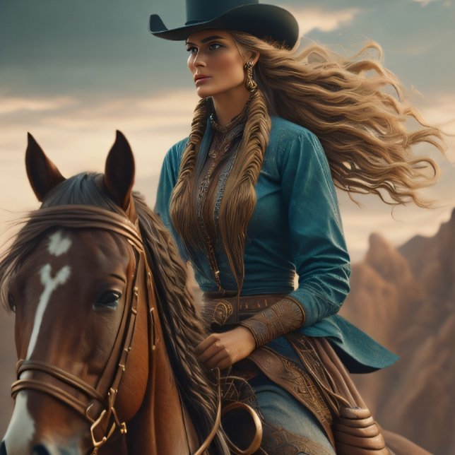 Cowgirl riding into the sunset, Cowboy hat v3 Tissue Paper (Cowgirl with black Stetson)