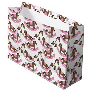 Cowgirl Rocking Horse Pink Baby Large Gift Bag