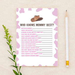 Cowgirl Rodeo Who Knows Mommy Baby Shower Game Stationery