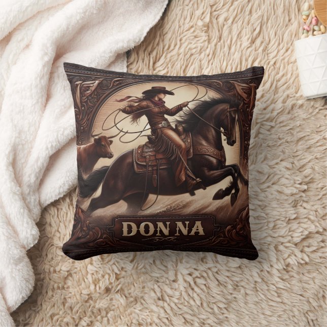Cowgirl Roping Technique at Rodeo Event Throw Pillow (Blanket)