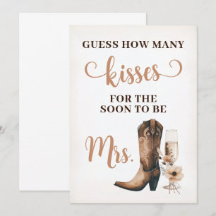 Cowgirl Rustic Bridal Shower Kisses Sign Game Card