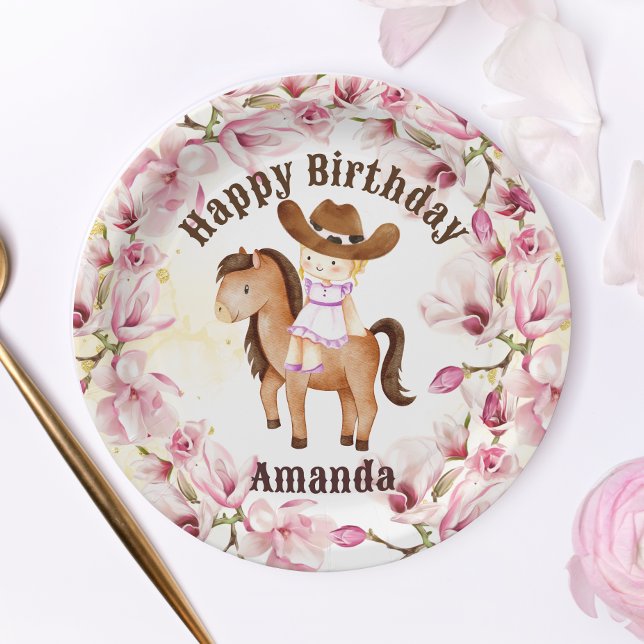 Cowgirl saddle up birthday personalized paper plate (Creator Uploaded)