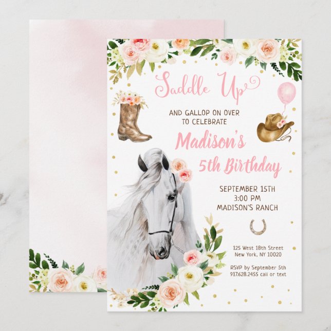 Cowgirl Saddle Up Horse Pony Birthday Invitation (Front/Back)