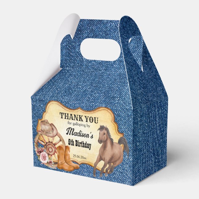 Cowgirl saddle up horses western party favour gift favor box (Front Side)