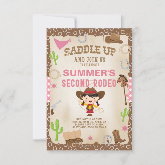 Cowgirl second rodeo girl birthday invitation. invitation (Front)