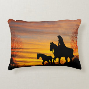 Cowgirl Sunset Horseback Ride Accent Pillow